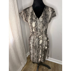 Enough About Me Animal Print Dress With Wrap Waist Small Black White
